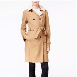 LIKE NEW Tommy Hilfiger Women's Belted Faux Fur Trench Casual Coat, Tan